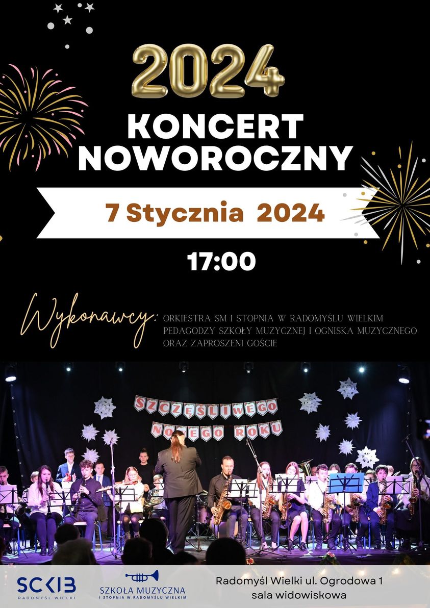 Plakat zapraszający na Koncert Noworoczny.