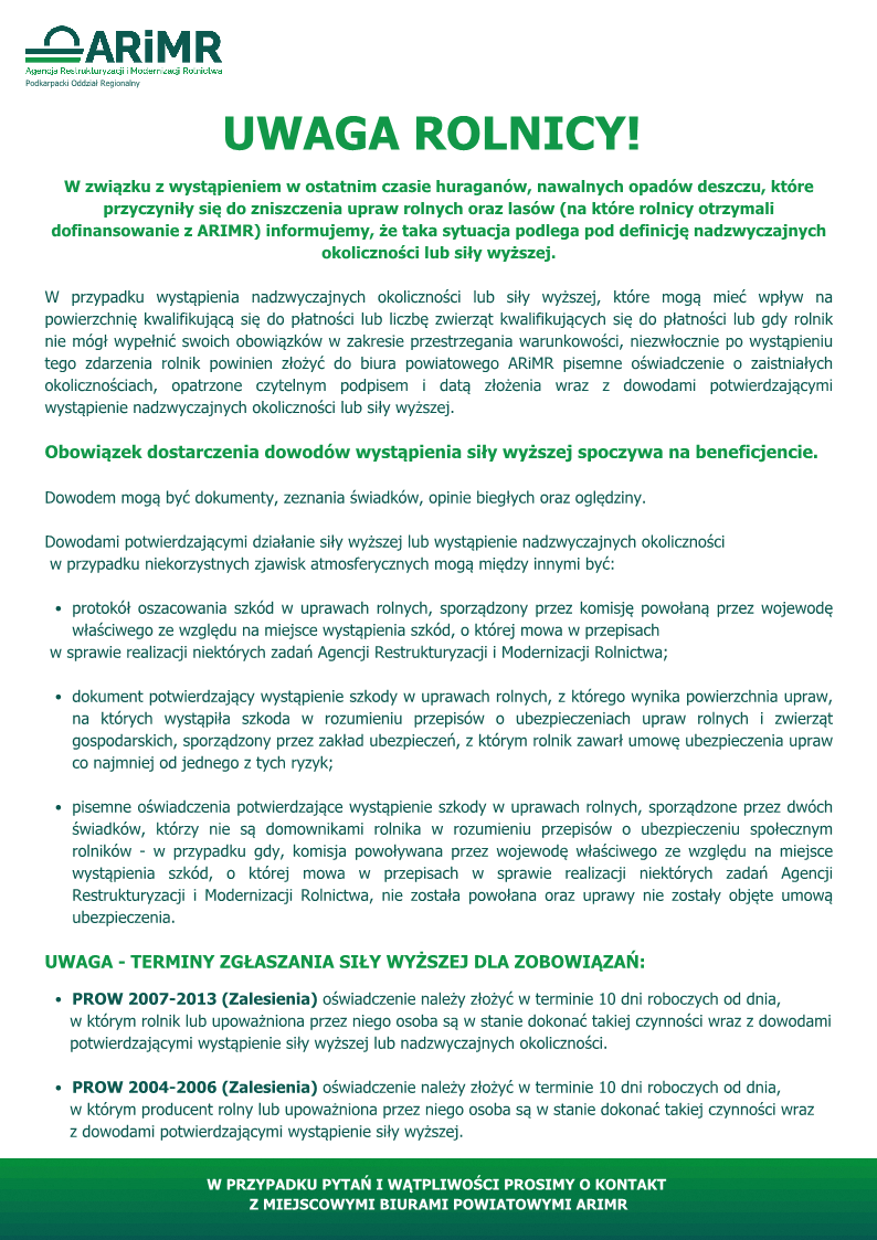 Plakat informujący rolników co należy zrobić w przypadku zniszczenia upraw przez huragany czy deszcz