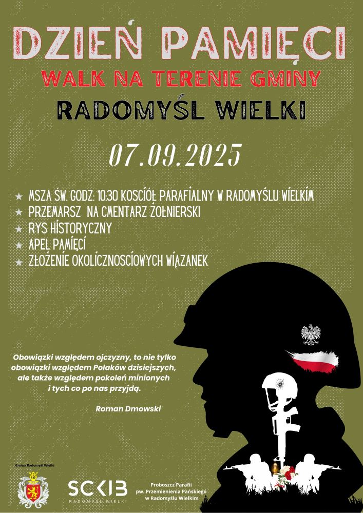 Plakat informujący o Gminnym Dniu Pamięci Walk na terenie Gminy Radomyśl Wielki, który będzie miał miejsce 7 września.