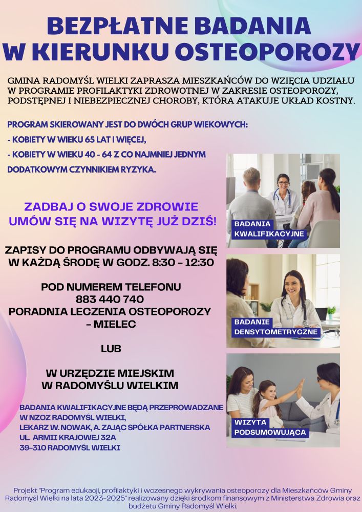 Plakat informujacy o programie profilaktyki osteoporozy