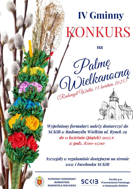 Plakat zapraszający do udziału w IV Gminnym Konkursie na Palmę Wielkanocną 