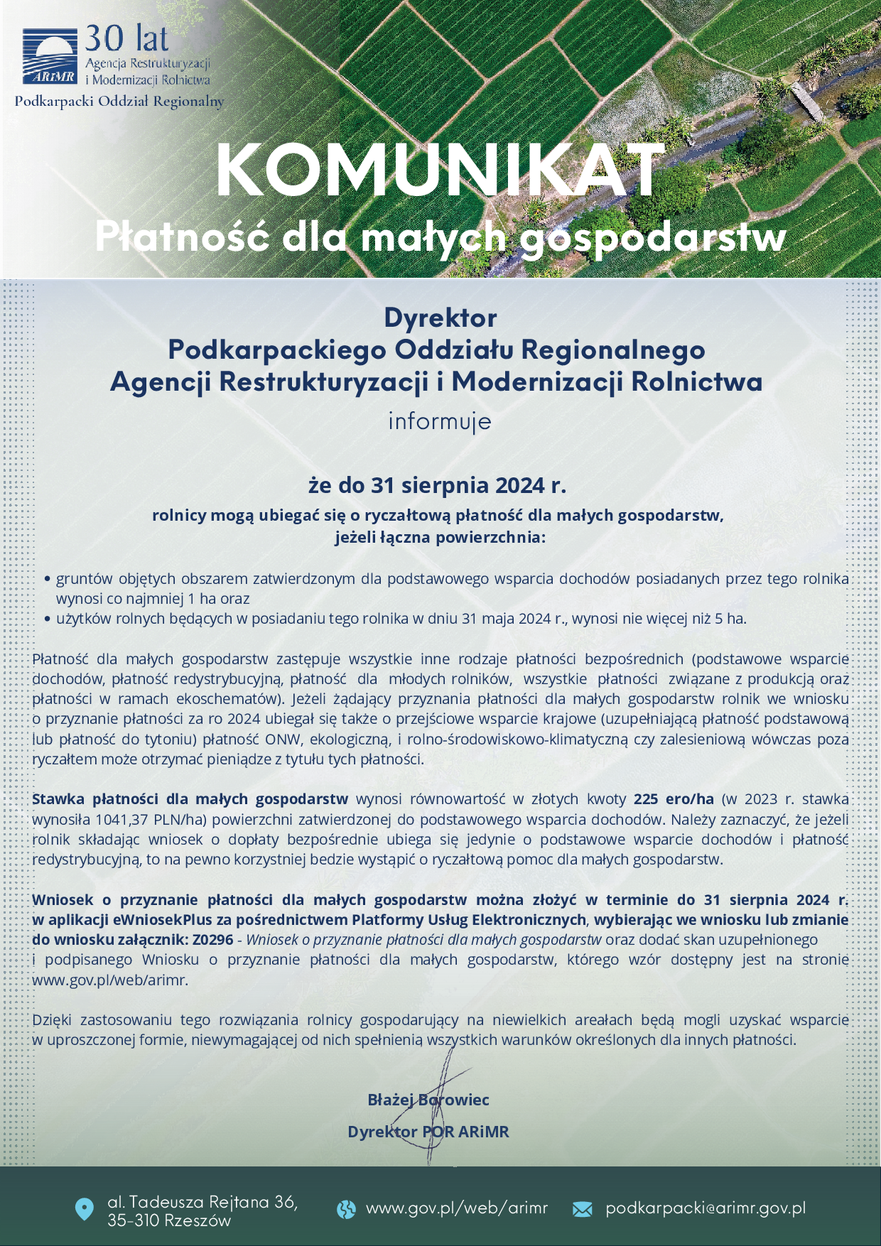 plakat płatność dla małych gospodarstw